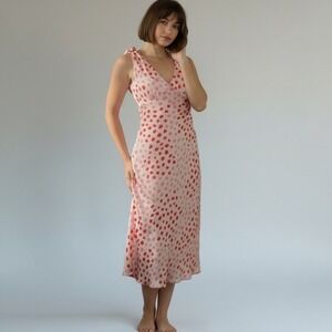 BCBGeneration Barbiecore Pink Heart Print Midi Dress Coquette Romantic Satin - 4